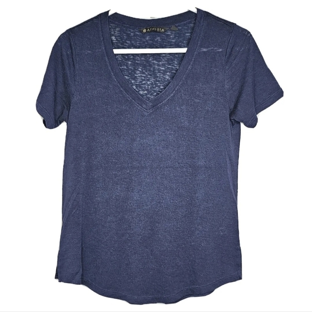 ATHLETA Women's XS Navy Blue V-Neck Lightweight Breathable Shortsleeve T-shirt